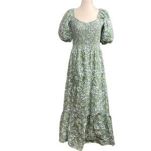 Tuckernuck Anna Cate Apple Mist Print Smocked Cotton Maxi Dress Size Medium